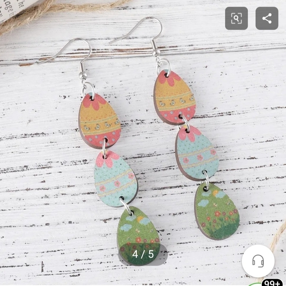 Easter Eggs Drop Earrings Wood - Picture 6 of 14